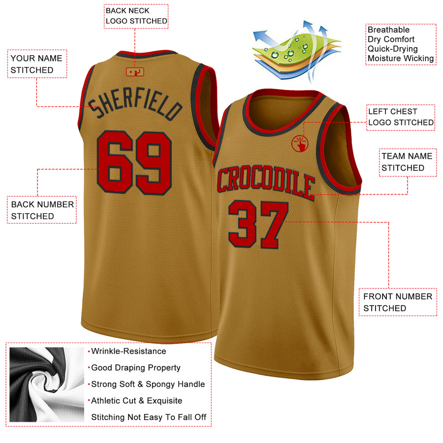 Custom Old Gold Red-Black Authentic Basketball Jersey