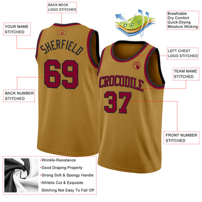 Custom Old Gold Maroon-Black Authentic Basketball Jersey
