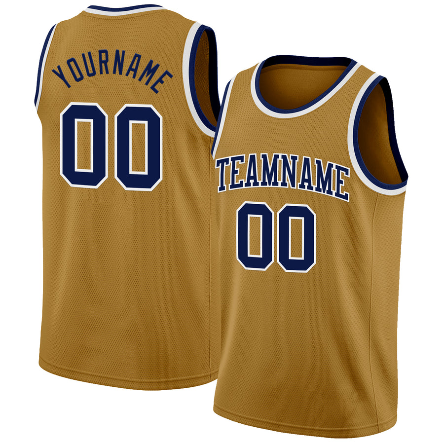 Custom Old Gold Navy-White Authentic Basketball Jersey