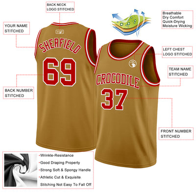 Custom Old Gold Red-White Authentic Basketball Jersey
