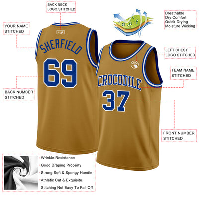Custom Old Gold Royal-White Authentic Basketball Jersey