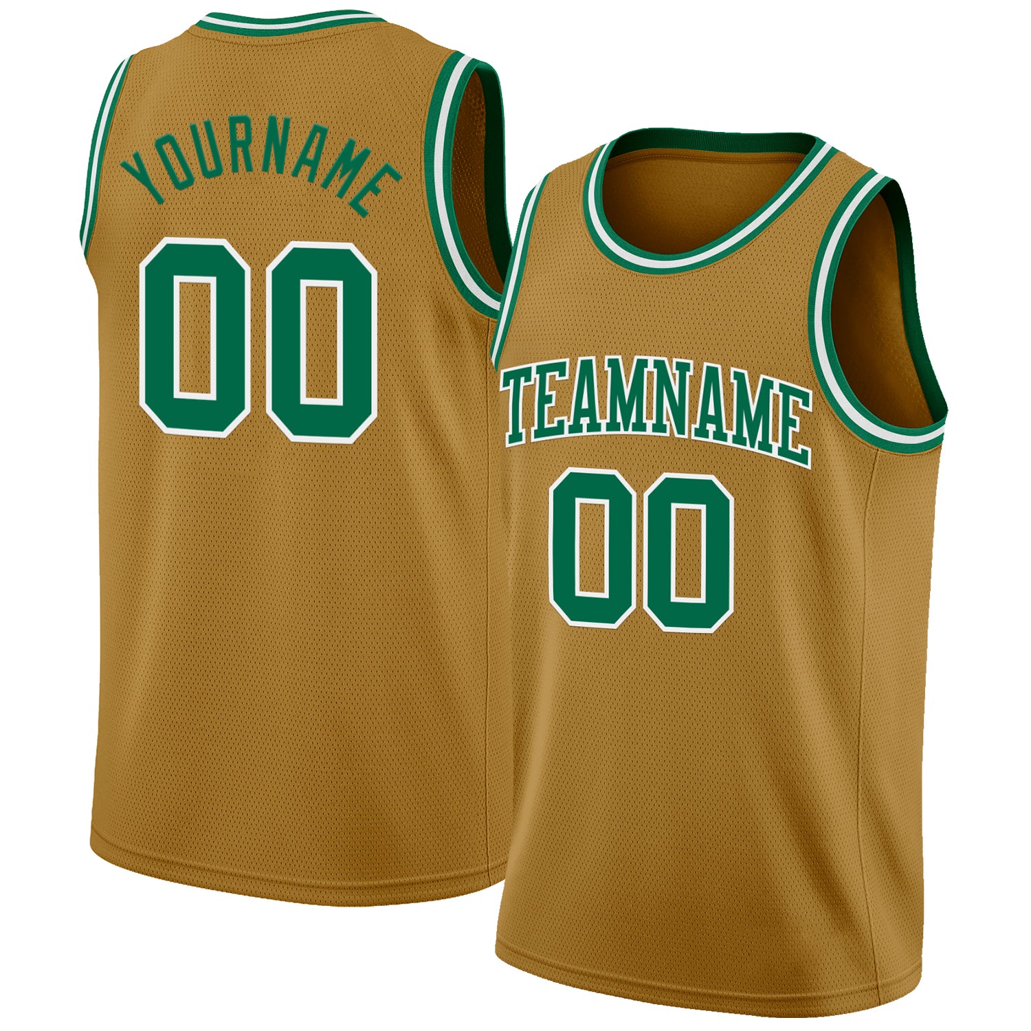 Custom Old Gold Kelly Green-White Authentic Basketball Jersey