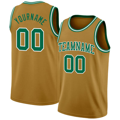 Custom Old Gold Kelly Green-White Authentic Basketball Jersey
