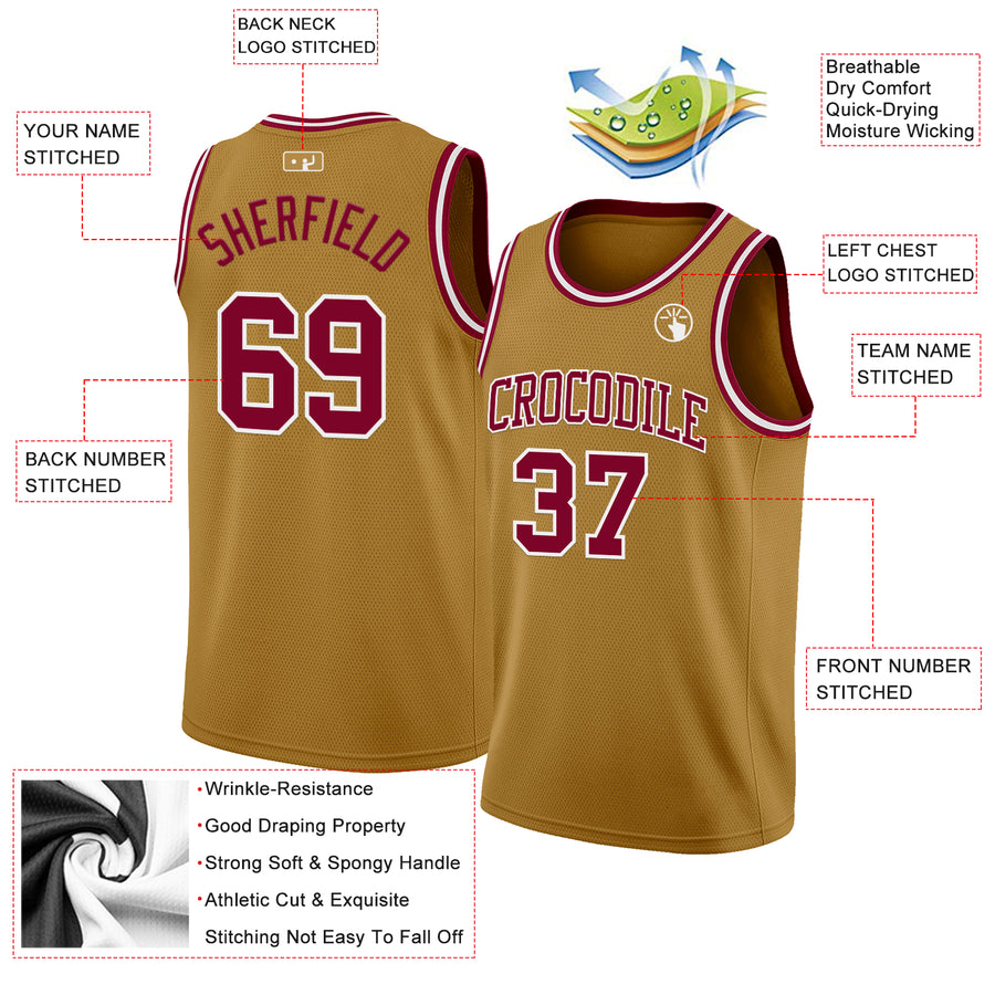 Custom Old Gold Maroon-White Authentic Basketball Jersey