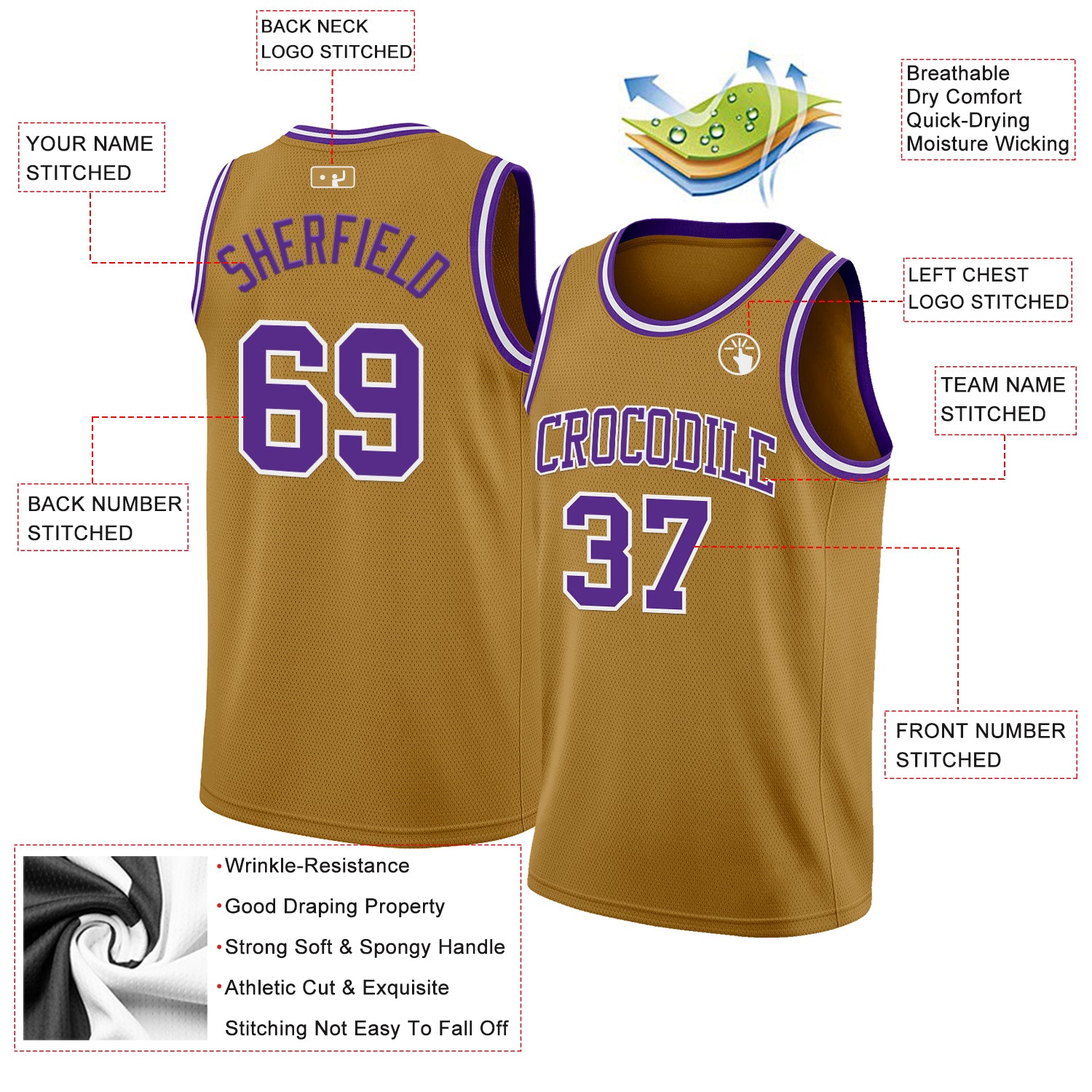 Custom Old Gold Purple-White Authentic Basketball Jersey