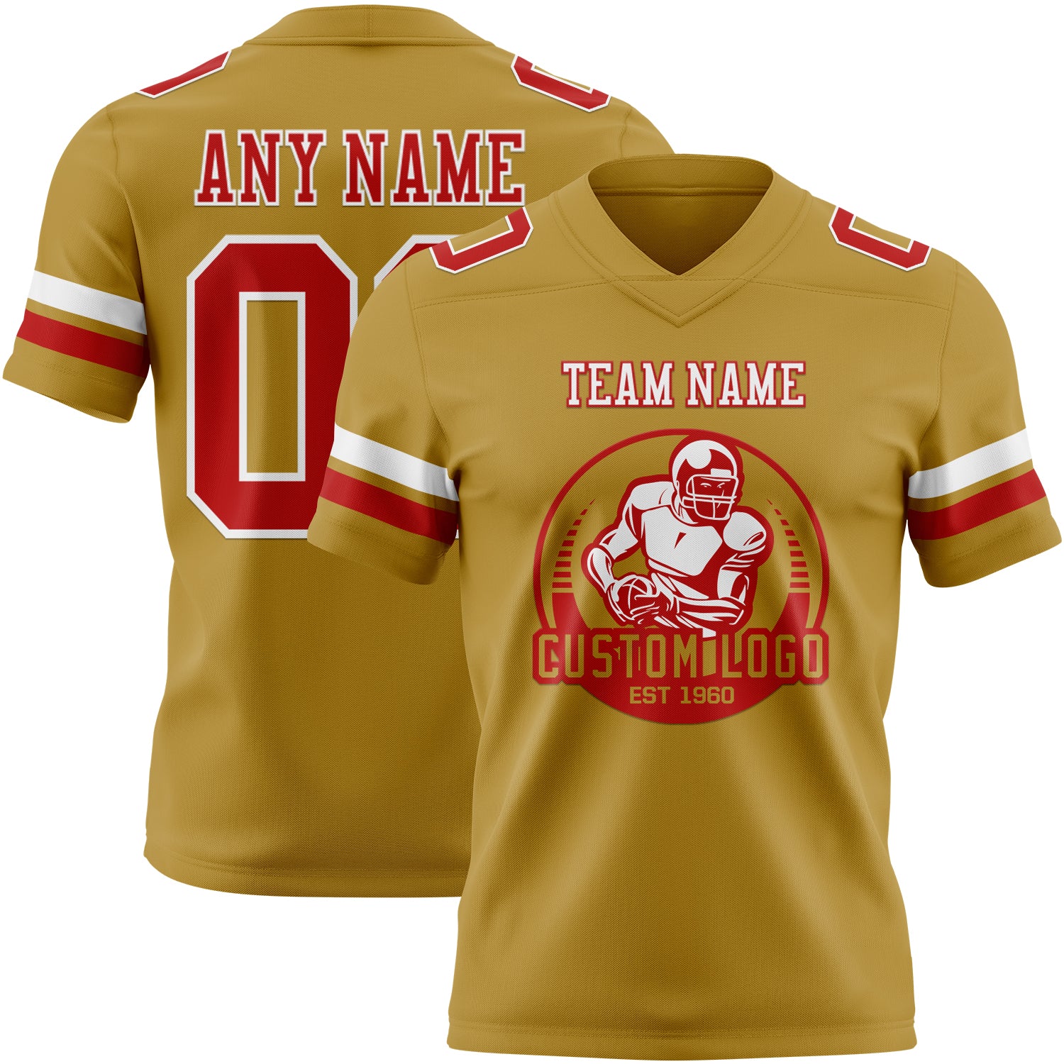 Custom Old Gold Red-White Authentic Football Jersey