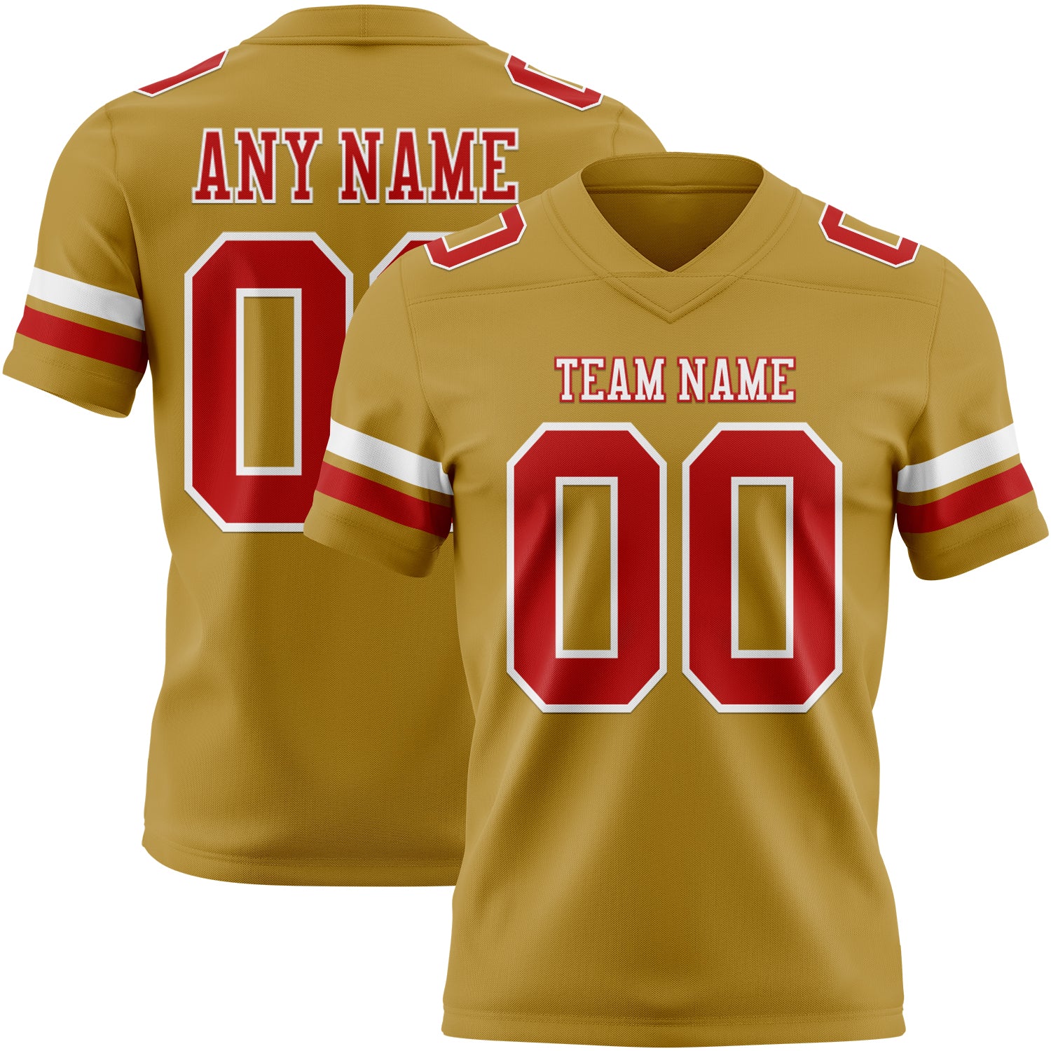 Custom Old Gold Red-White Authentic Football Jersey