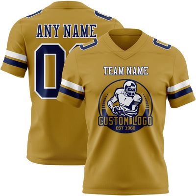 Custom Old Gold Navy-White Authentic Football Jersey