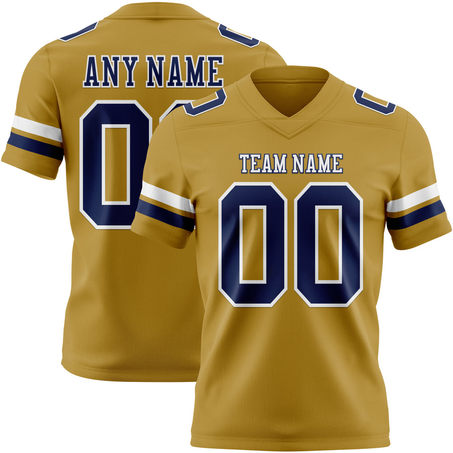 Custom Old Gold Navy-White Authentic Football Jersey