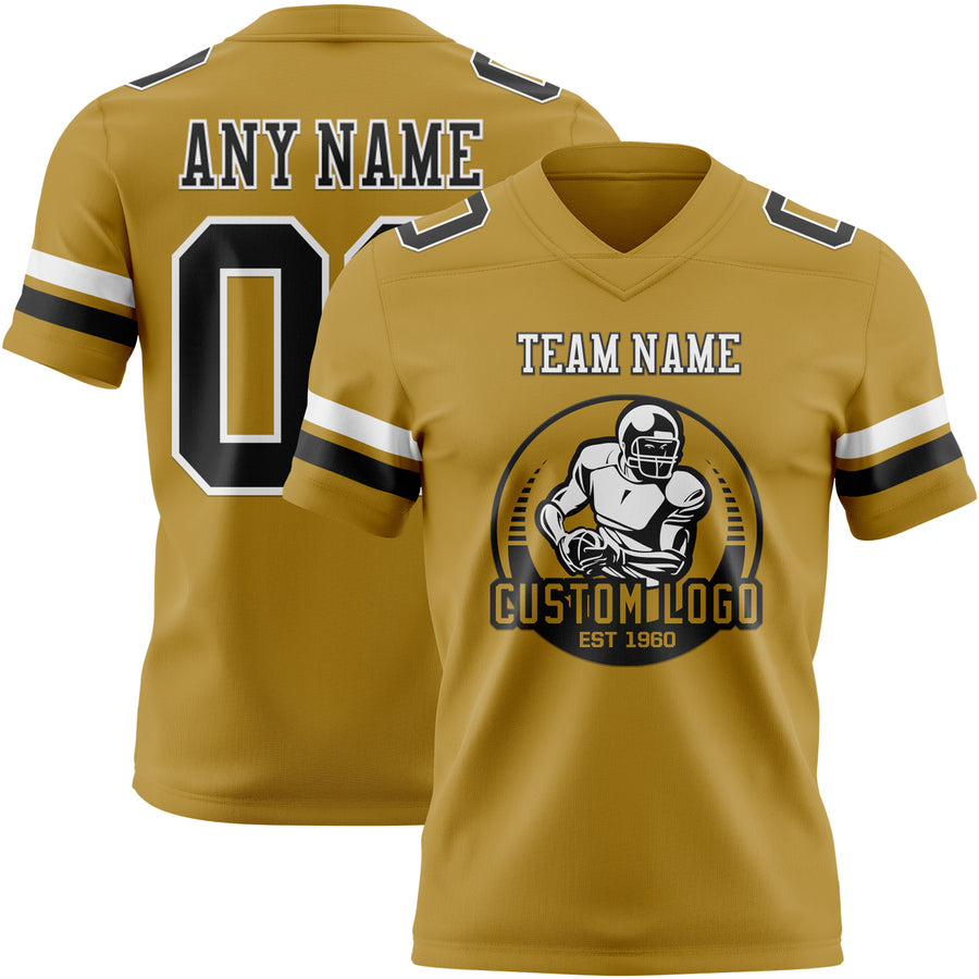 Custom Old Gold Black-White Authentic Football Jersey