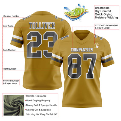 Custom Old Gold Steel Gray-White Authentic Football Jersey