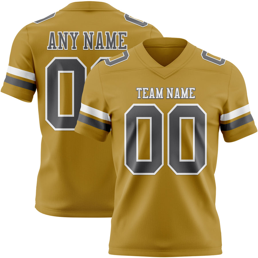 Custom Old Gold Steel Gray-White Authentic Football Jersey