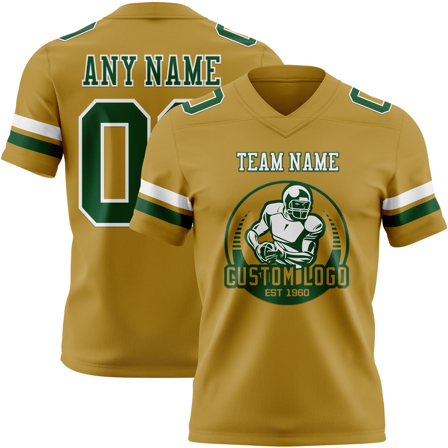 Custom Old Gold Green-White Authentic Football Jersey
