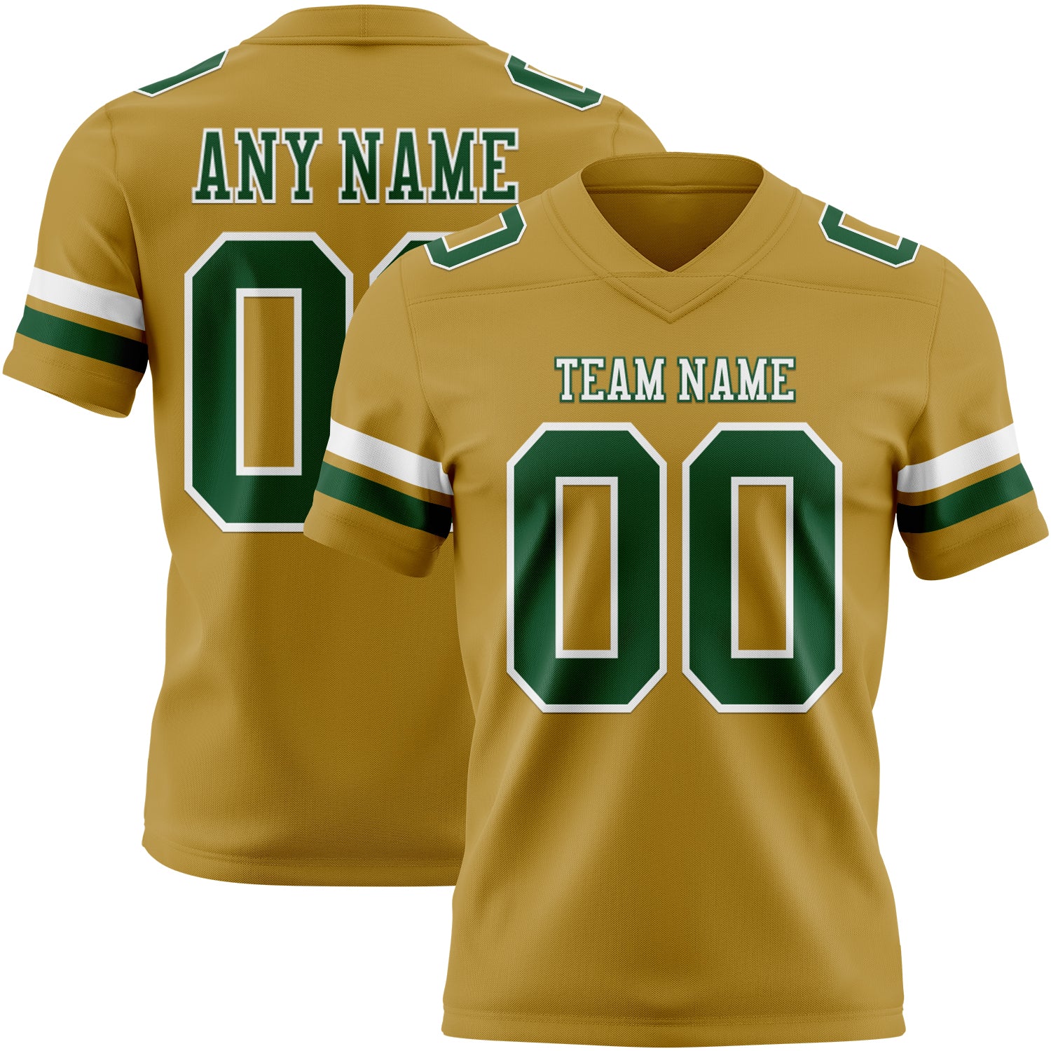 Custom Old Gold Green-White Authentic Football Jersey