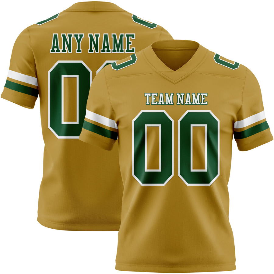 Custom Old Gold Green-White Authentic Football Jersey