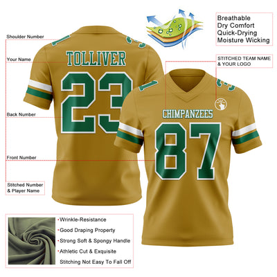 Custom Old Gold Kelly Green-White Authentic Football Jersey