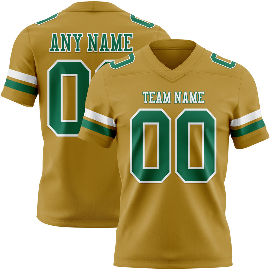 Custom Old Gold Kelly Green-White Authentic Football Jersey