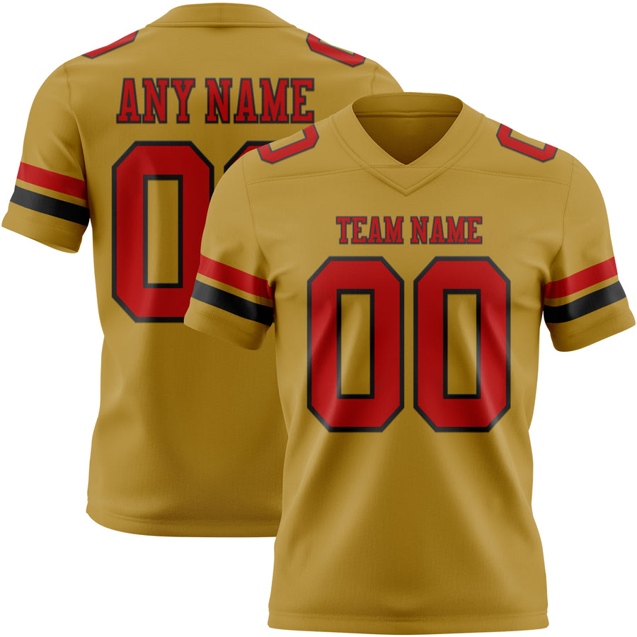 Custom Old Gold Red-Black Authentic Football Jersey