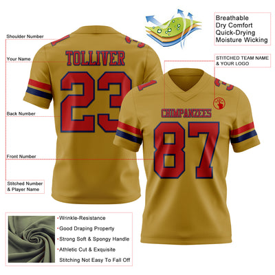 Custom Old Gold Red-Navy Authentic Football Jersey