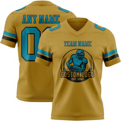 Custom Old Gold Teal-Black Authentic Football Jersey