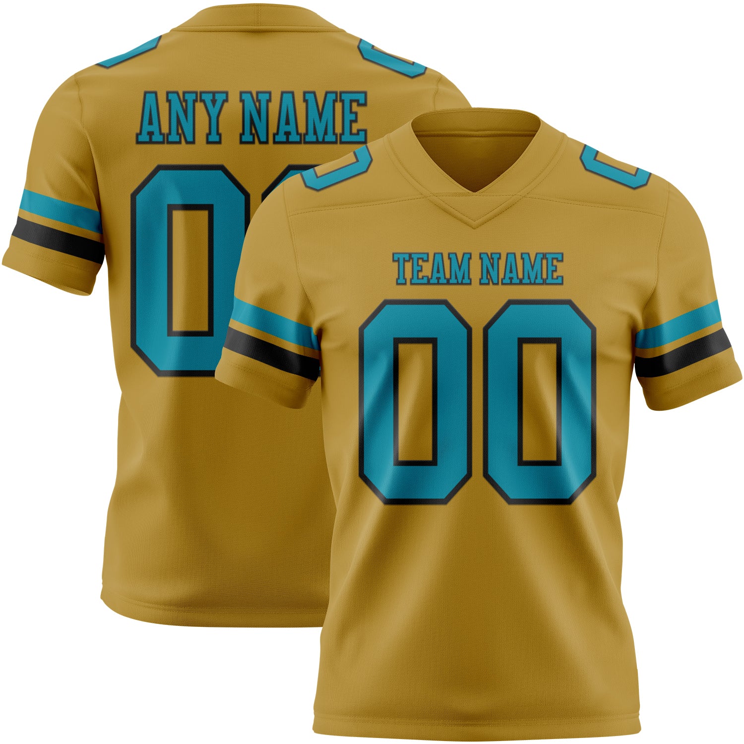 Custom Old Gold Teal-Black Authentic Football Jersey