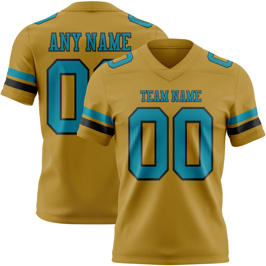 Custom Old Gold Teal-Black Authentic Football Jersey