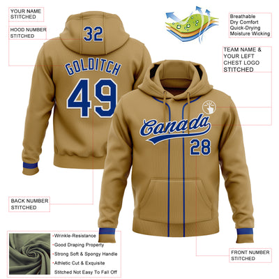 Custom Stitched Old Gold Royal-White Baseball Pullover Sweatshirt Hoodie