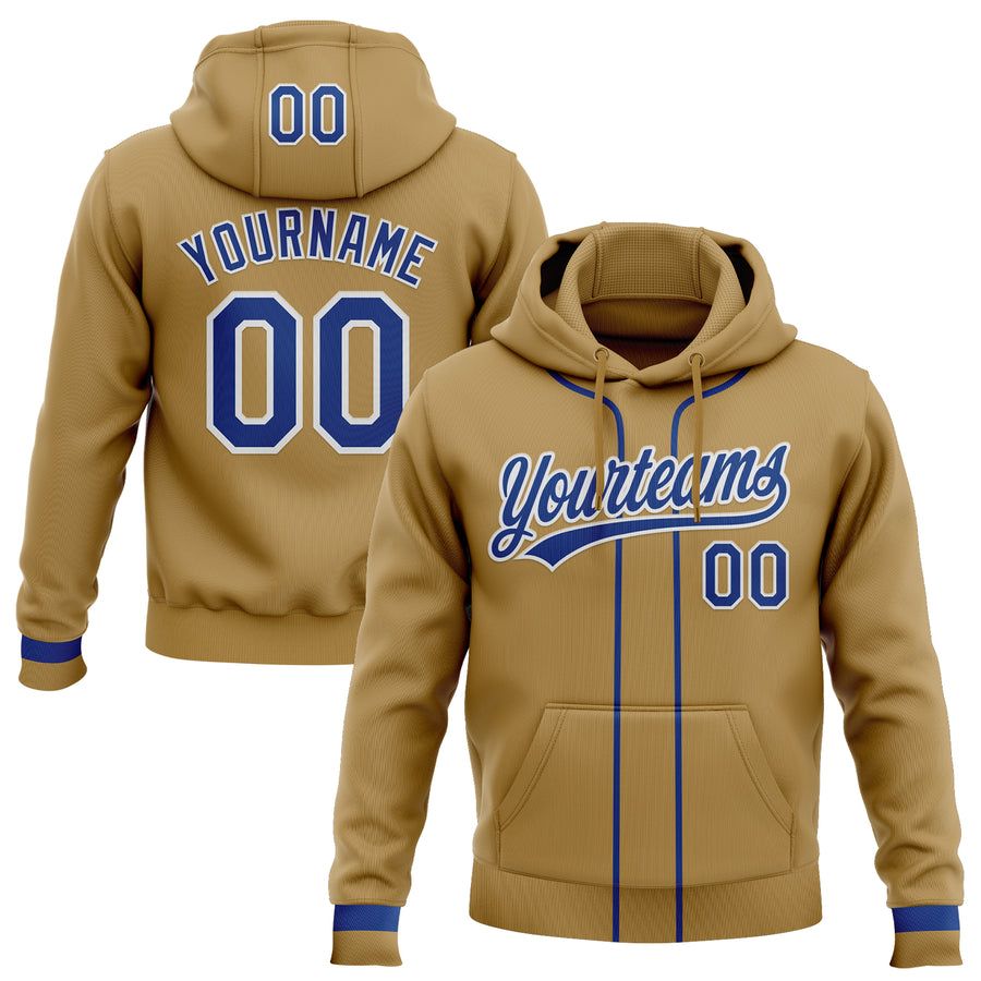 Custom Stitched Old Gold Royal-White Baseball Pullover Sweatshirt Hoodie