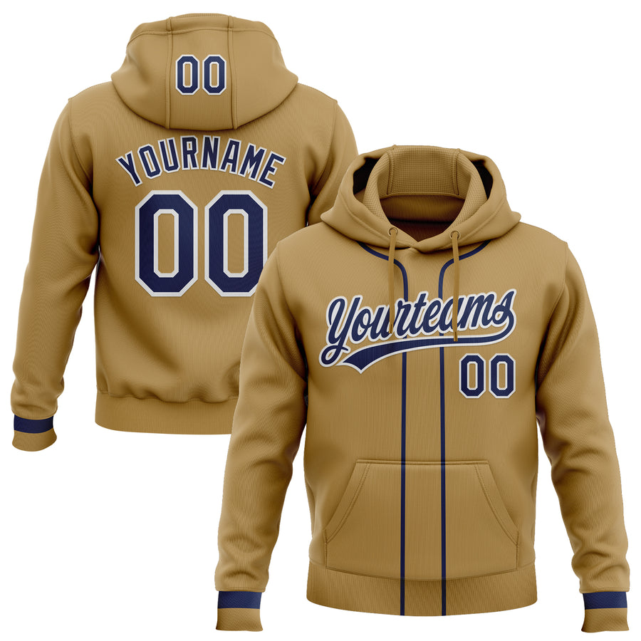 Custom Stitched Old Gold Navy-White Baseball Pullover Sweatshirt Hoodie