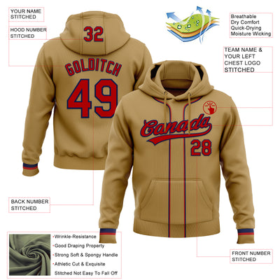 Custom Stitched Old Gold Red-Navy Baseball Pullover Sweatshirt Hoodie