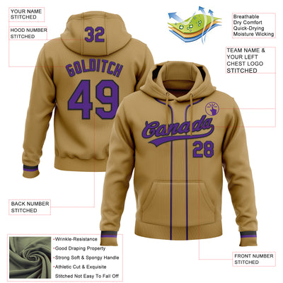 Custom Stitched Old Gold Purple-Black Baseball Pullover Sweatshirt Hoodie