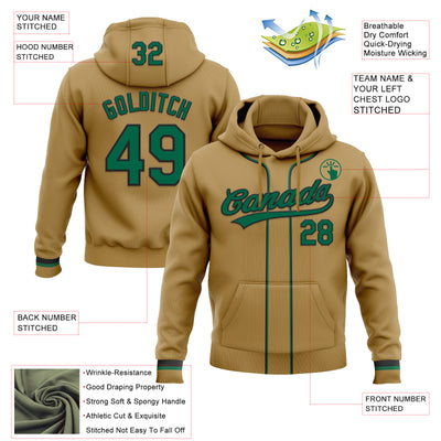 Custom Stitched Old Gold Kelly Green-Black Baseball Pullover Sweatshirt Hoodie