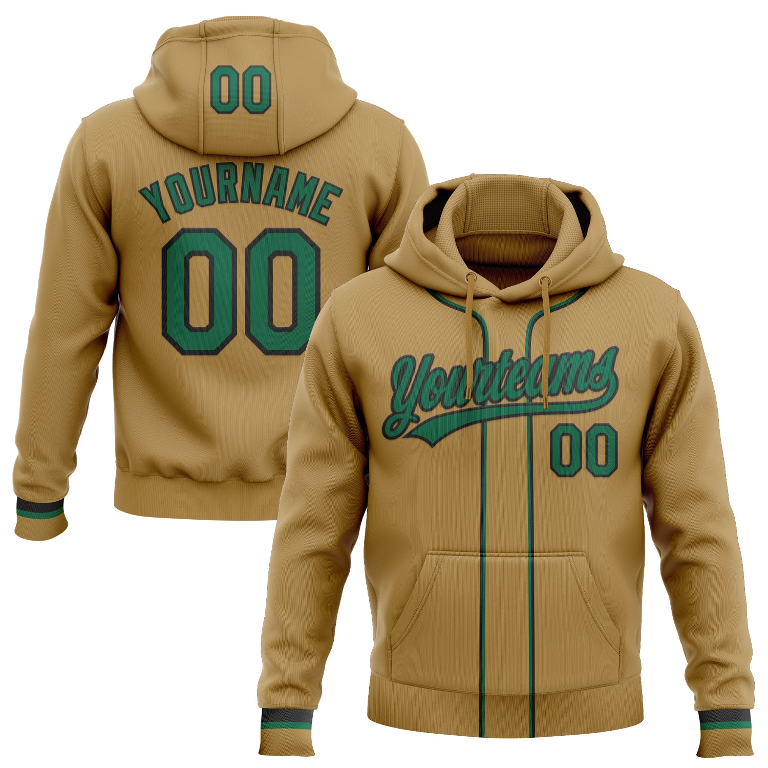 Custom Stitched Old Gold Kelly Green-Black Baseball Pullover Sweatshirt Hoodie