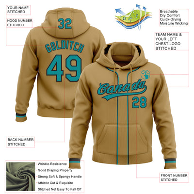 Custom Stitched Old Gold Teal-Black Baseball Pullover Sweatshirt Hoodie