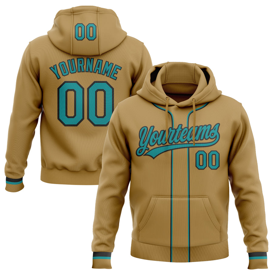 Custom Stitched Old Gold Teal-Black Baseball Pullover Sweatshirt Hoodie