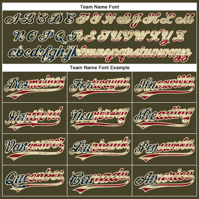 Custom Olive City Cream Pinstripe Vintage USA Flag Authentic Salute To Service Baseball Jersey