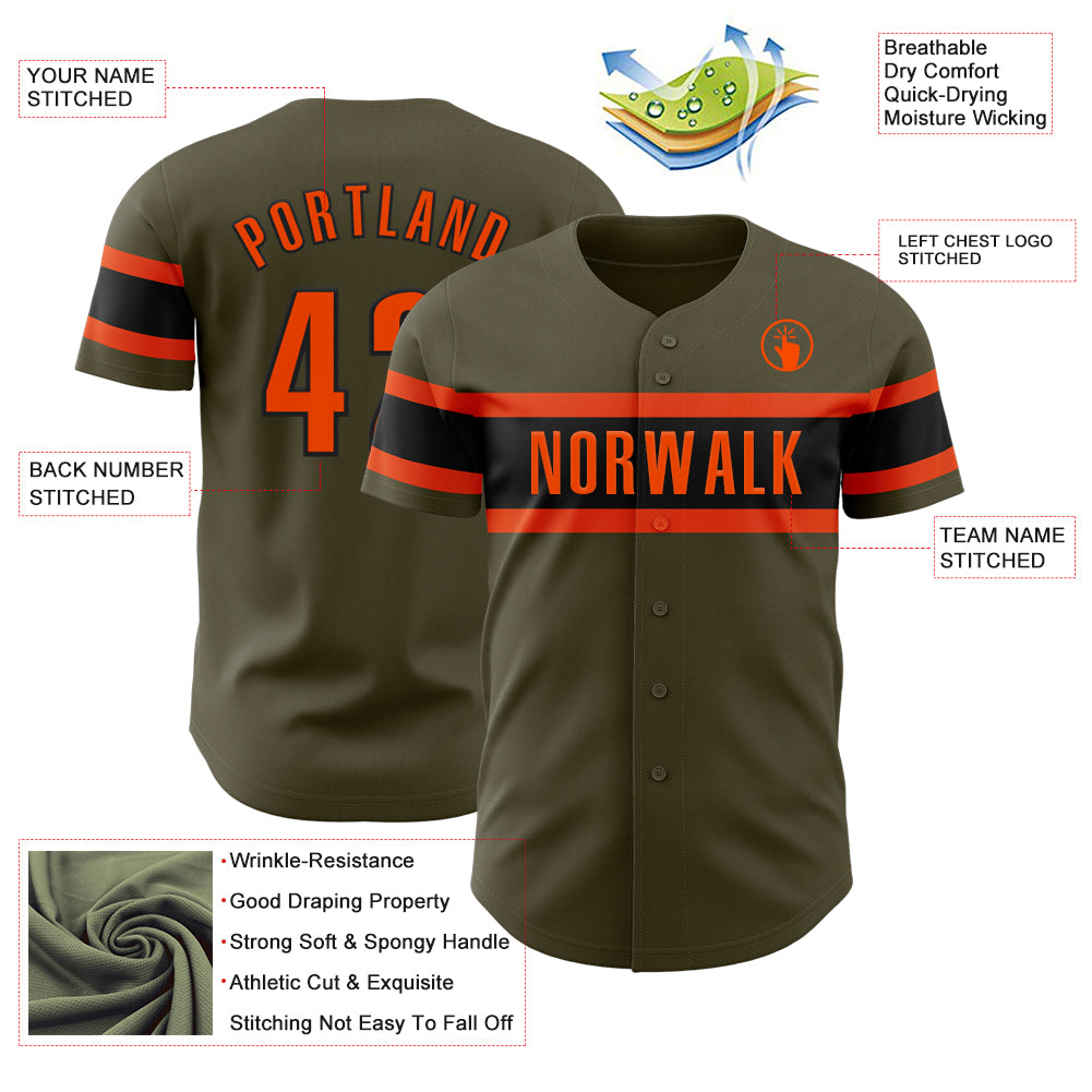 Custom Olive Orange-Black Authentic Salute To Service Baseball Jersey