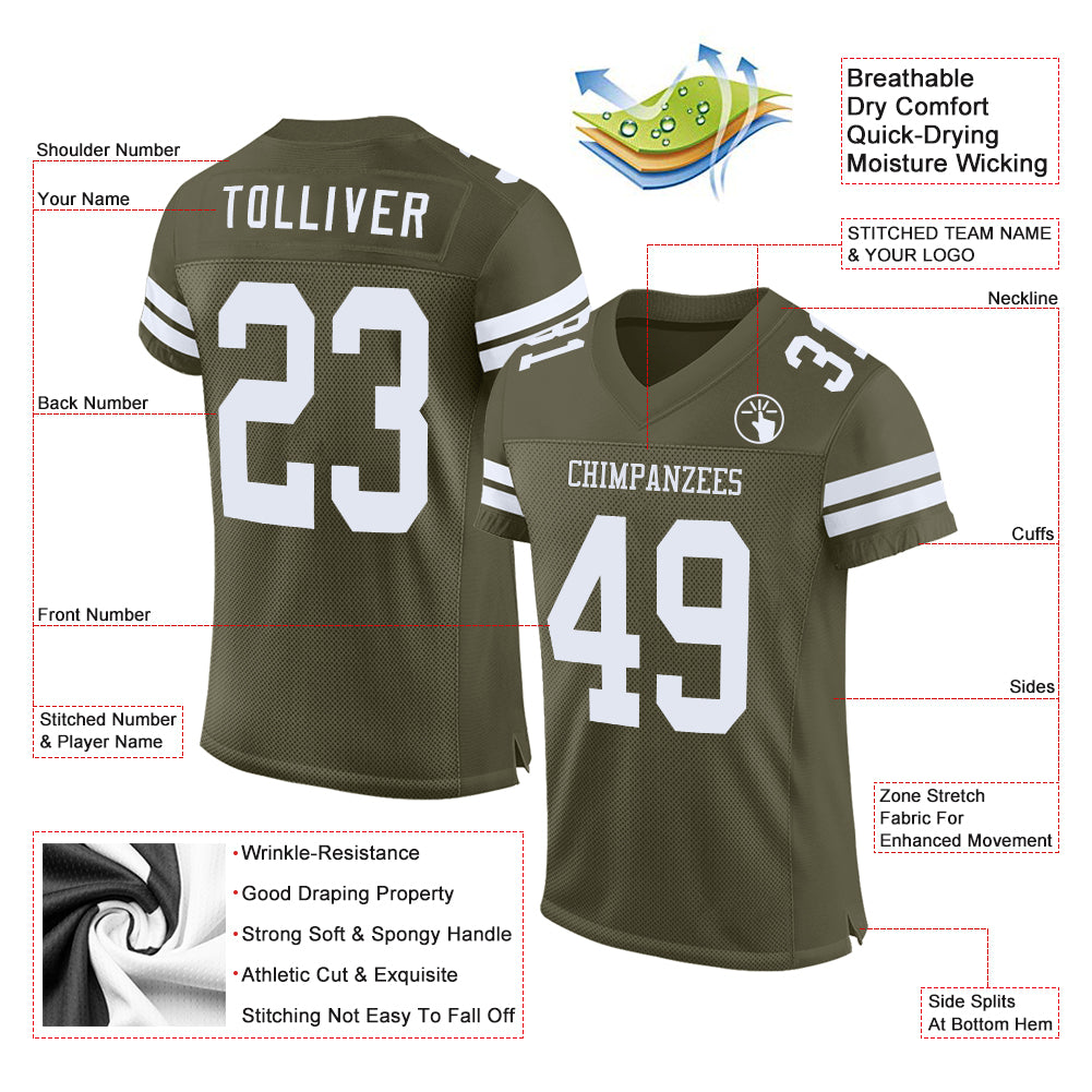 Custom Olive White Mesh Authentic Salute To Service Football Jersey
