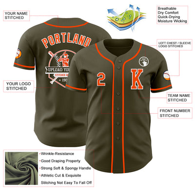 Custom Olive Orange-White Authentic Salute To Service Baseball Jersey