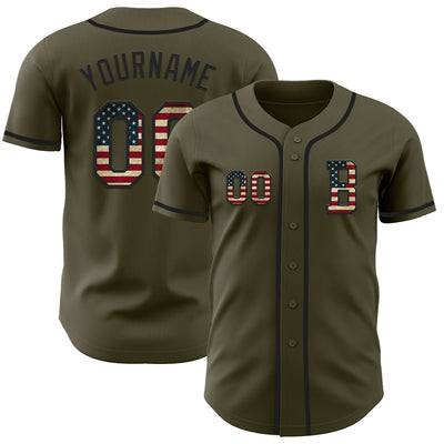 Custom Olive Vintage USA Flag-Black Authentic Salute To Service Baseball Jersey