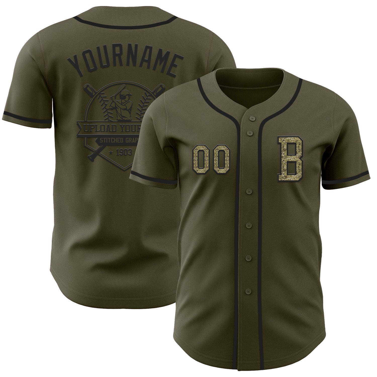 Custom Olive Camo-Black Authentic Salute To Service Baseball Jersey