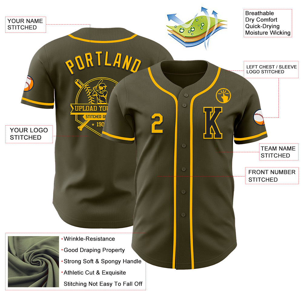 Custom Olive Gold-Black Authentic Salute To Service Baseball Jersey