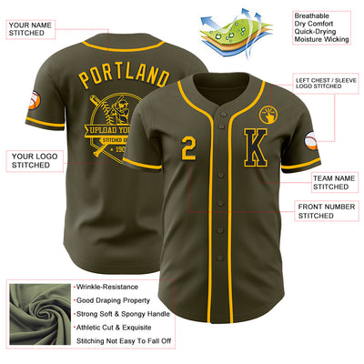 Custom Olive Gold-Black Authentic Salute To Service Baseball Jersey