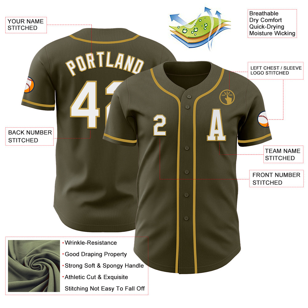 Custom Olive White-Old Gold Authentic Salute To Service Baseball Jersey