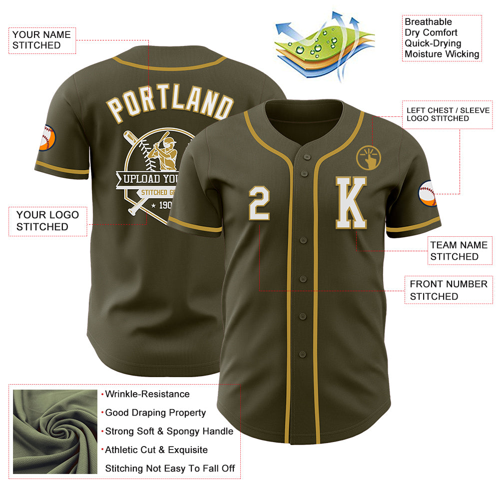 Custom Olive White-Old Gold Authentic Salute To Service Baseball Jersey