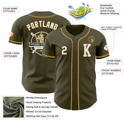 Custom Olive White-Old Gold Authentic Salute To Service Baseball Jersey