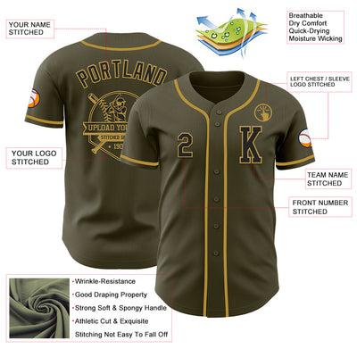 Custom Olive Black-Old Gold Authentic Salute To Service Baseball Jersey