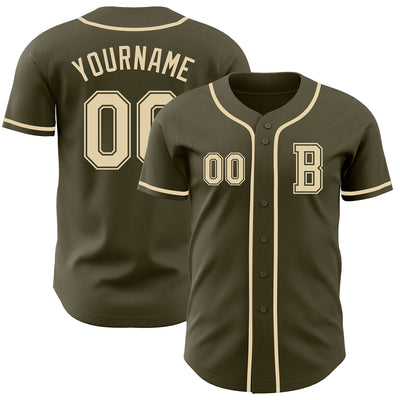 Custom Olive Cream Authentic Salute To Service Baseball Jersey