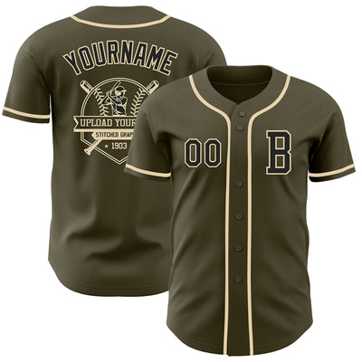 Custom Olive Black-Cream Authentic Salute To Service Baseball Jersey