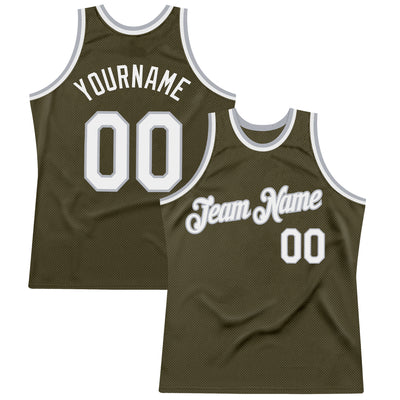 Custom Olive White-Gray Authentic Throwback Salute To Service Basketball Jersey